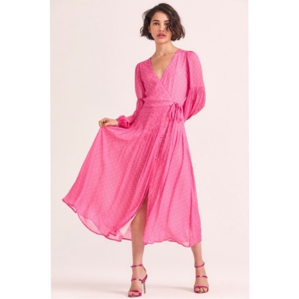 Loveshack Fancy Bevelyn Wrap midi dress- pink